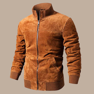 Mens Tan Color Bomber Leather Jacket Side