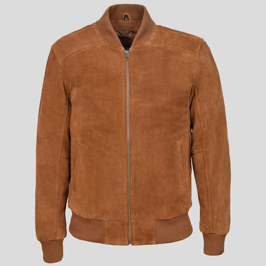 Mens Tan Plain Suede Classic Biker Style Leather Jacket - Fashion Leather Jackets USA - 3AMOTO