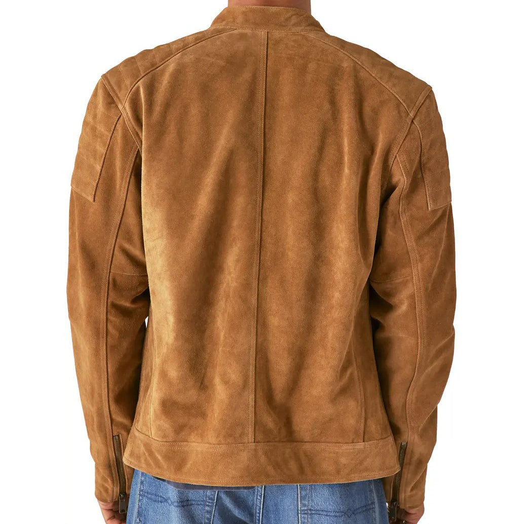 Mens Tan Suede Leather Biker Jacket