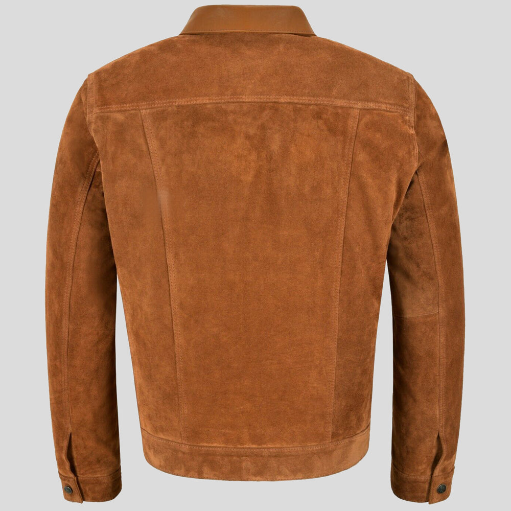 Mens Tan Trucker Leather Jacket Back