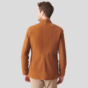 Mens Trucker Casual Tan Goat Suede Leather Coat
