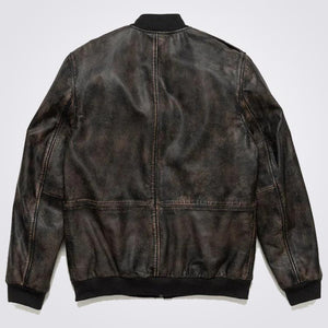 Mens Vintage Black Sheepskin Leather Bomber Jacket