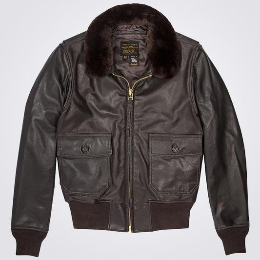 Mens Vintage Brown G-1 leather Bomber Jacket - 3amoto shop