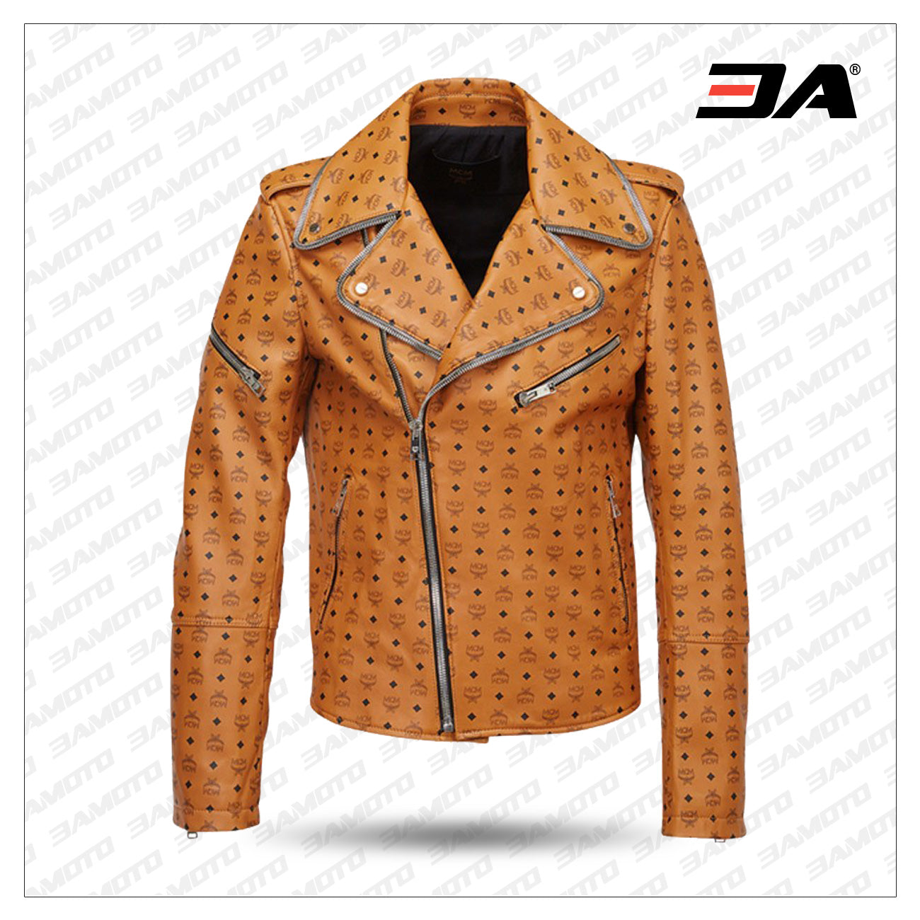 Mens Visetos Print Leather Rider Jacket