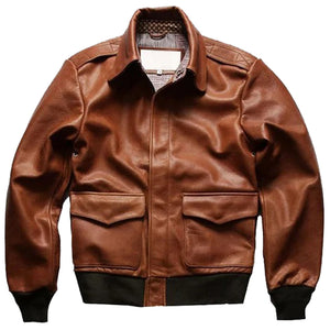 Mens WWII U.S Air Force A2 Leather Flight Bomber Jacket