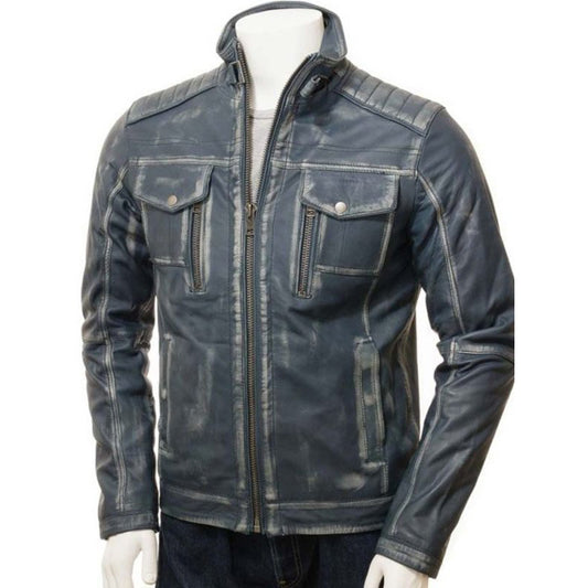 Mens Waxed Cafe Racer Leather Jacket - Fashion Leather Jackets USA - 3AMOTO