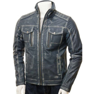 Mens Waxed Cafe Racer Leather Jacket