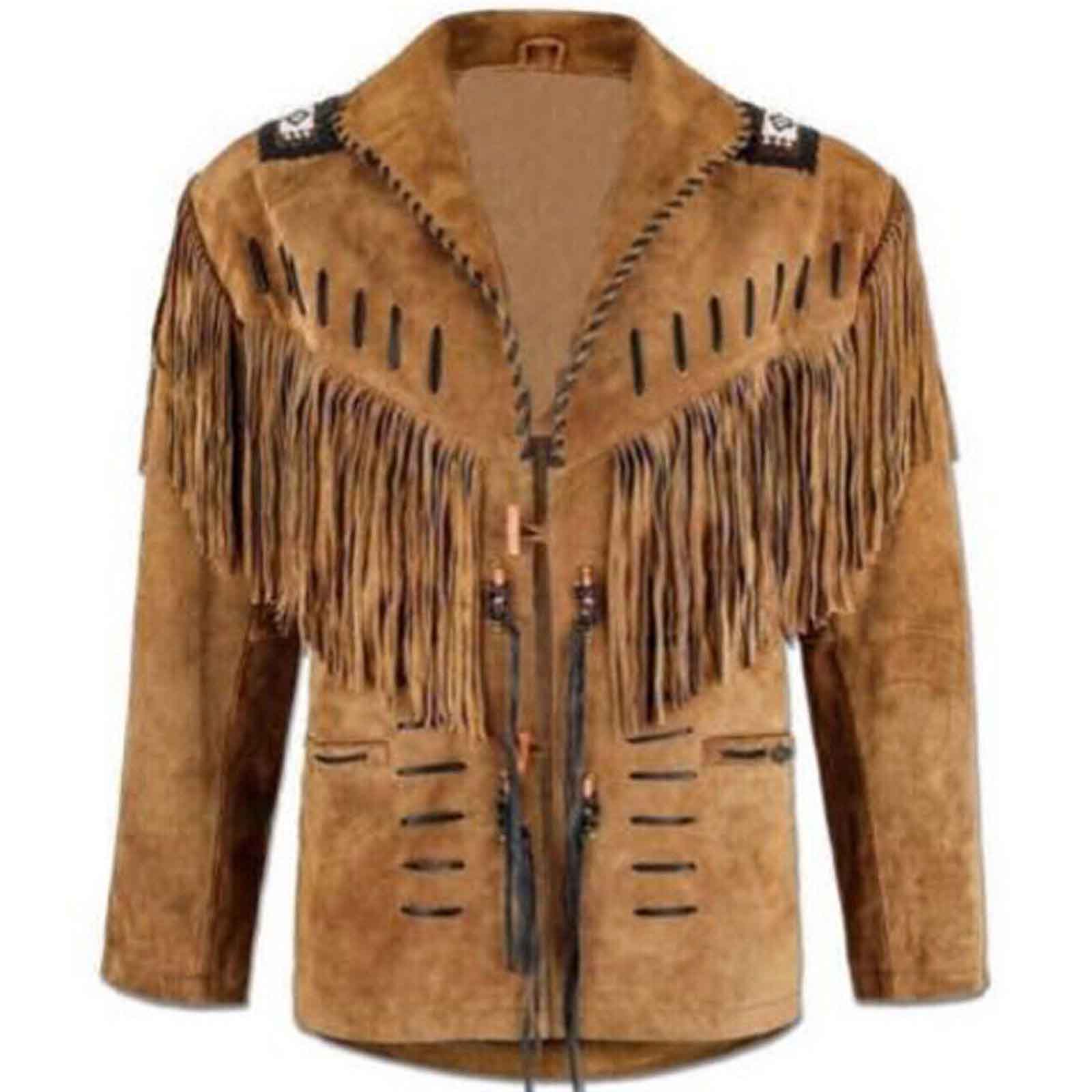 Mens Western Hunter Style Cowboy Leather Jacket With Fringe