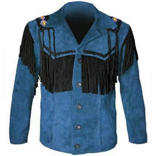 Mens Western Style Cowboy Jacket with Fringe - Fashion Leather Jackets USA - 3AMOTO