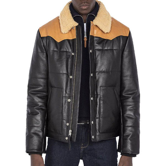 Men’s Western Style Puffer Leather Jacket - 3amoto shop