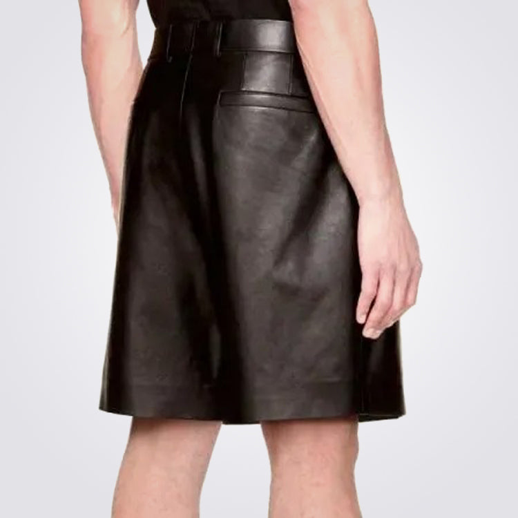 Men's Winter Bermuda Style Black Leather Shorts