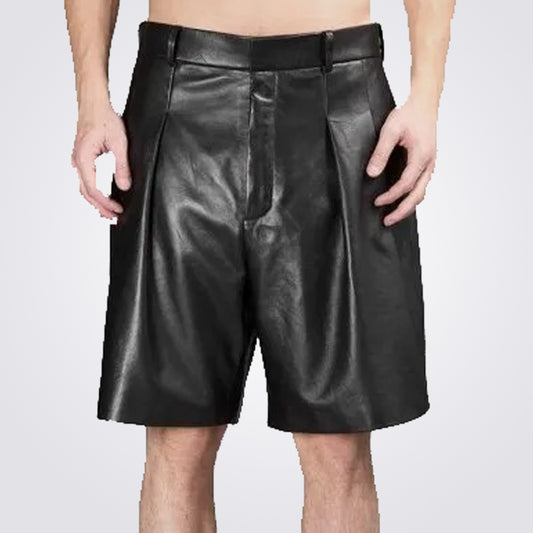 Men's Winter Bermuda Style Black Leather Shorts - Fashion Leather Jackets USA - 3AMOTO