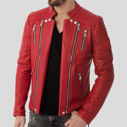 Mens Zipper Style Quilted Leather Jacket - 3amoto shop