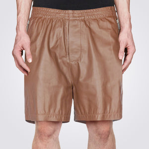 Mens Zippered Pocket Brown Leather Shorts