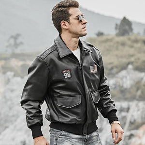 Mens bomber pilot style leather jacket side