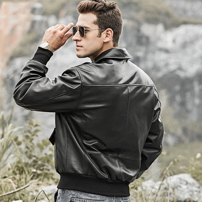 Mens bomber pilot style leather jacket Back