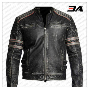 Mens Antique Black Vintage Retro Distressed Biker Leather Jacket