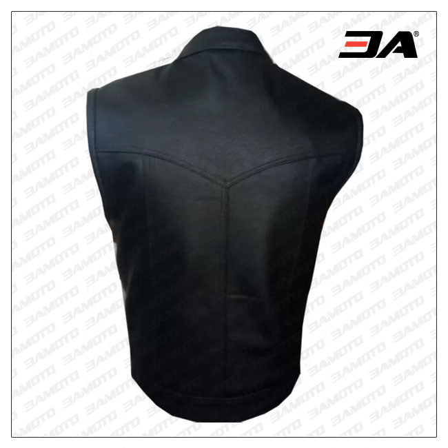 Mens Black Real Genuine Leather Motorcycle Biker Vest