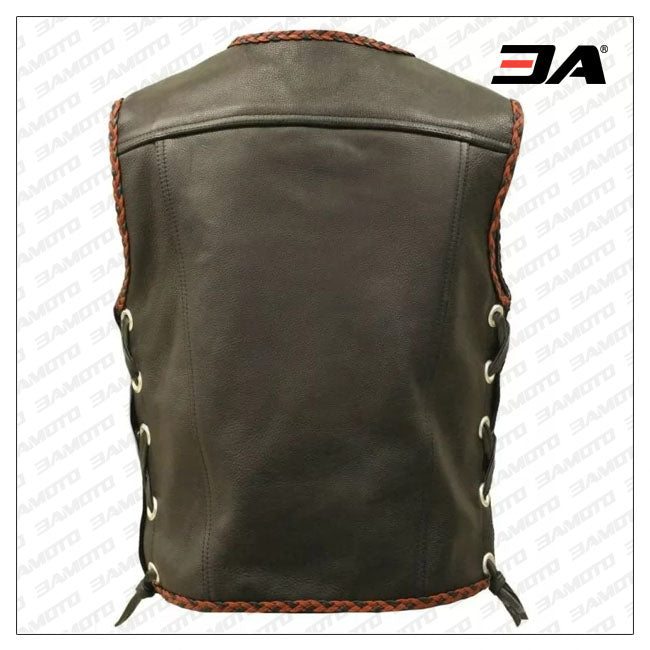 Mens Brown Motorcycle Leather Vest Jacket