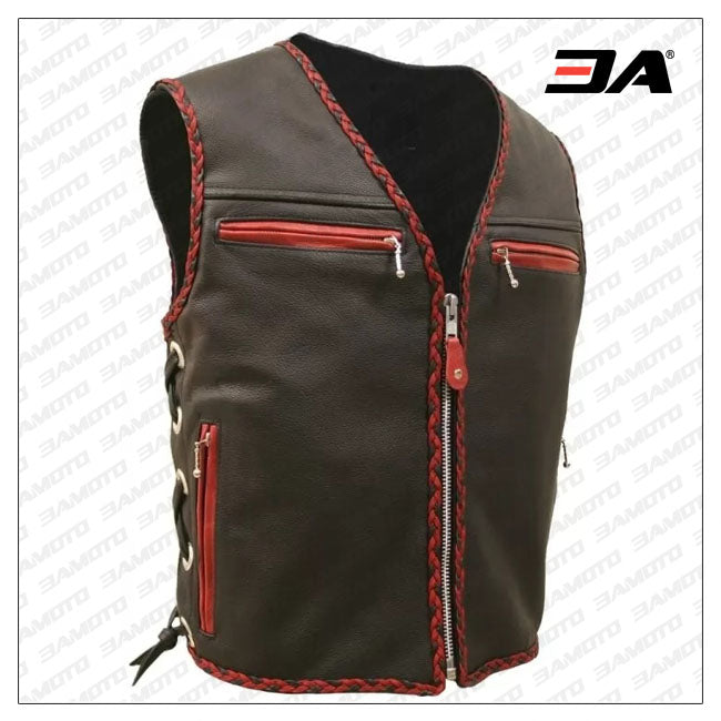 Mens Brown Motorcycle Leather Vest Jacket