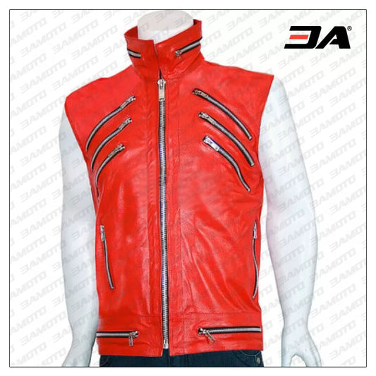 Mens Custom Made Motorcycle Red Leather Vest - 3amoto shop