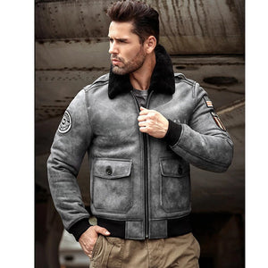 Mens Grey B3 RAF Flight Shearling Leather Jacket Coat