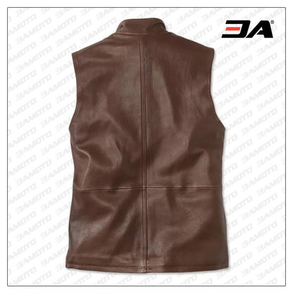 Mens Pure Lambskin Brown Leather Biker Vest