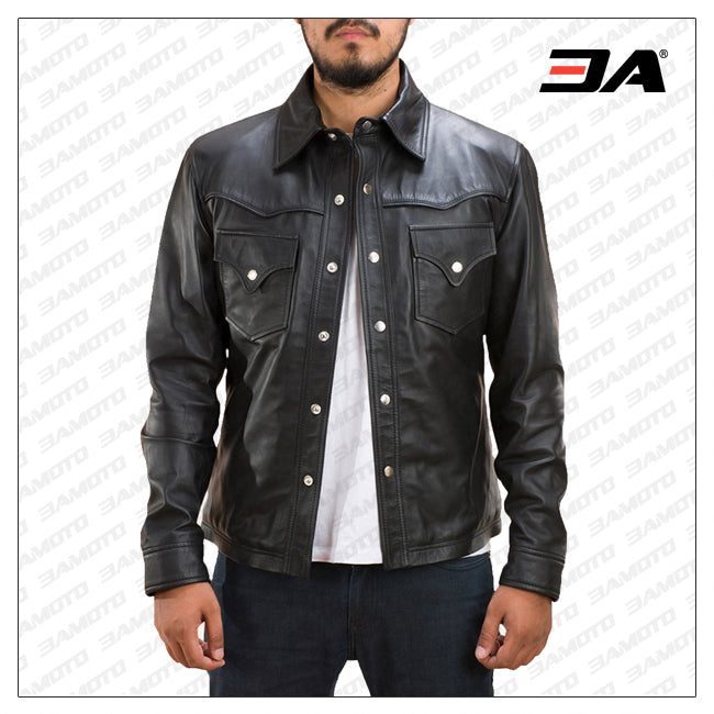 Mens Ranchson Black Leather Shirt