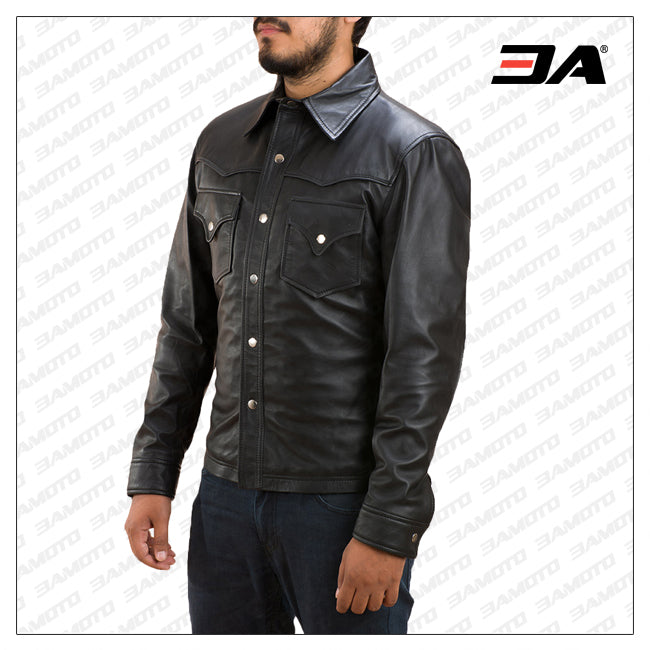 Mens Black Leather Shirt for sale