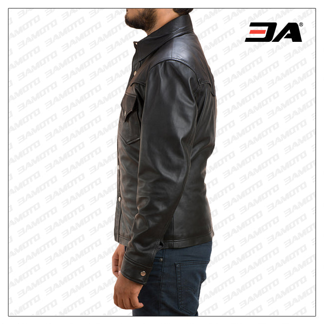 black biker leather shirt