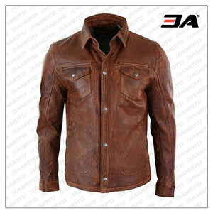 Mens Real Wax Brown Leather Shirt