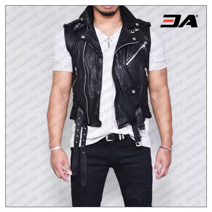 Mens Soft Lambskin Short Leather Biker Vest