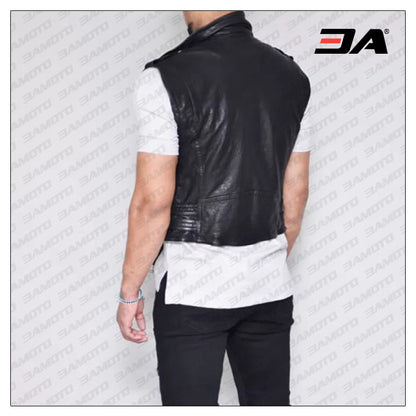 Mens Soft Lambskin Short Leather Biker Vest