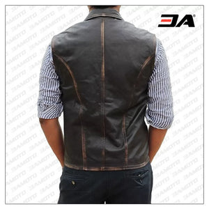 Mens Western Style Genuine Brown Leather Vest