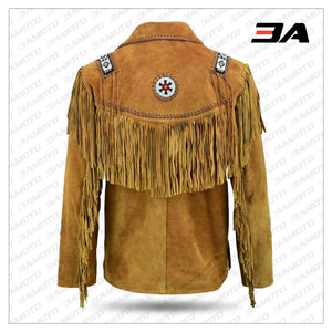 Mens Brown Classic Western Suede Leather Jacket