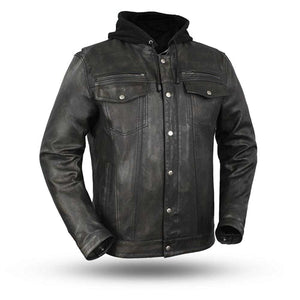 Mens Leather Denim Style Motorcycle Jacket