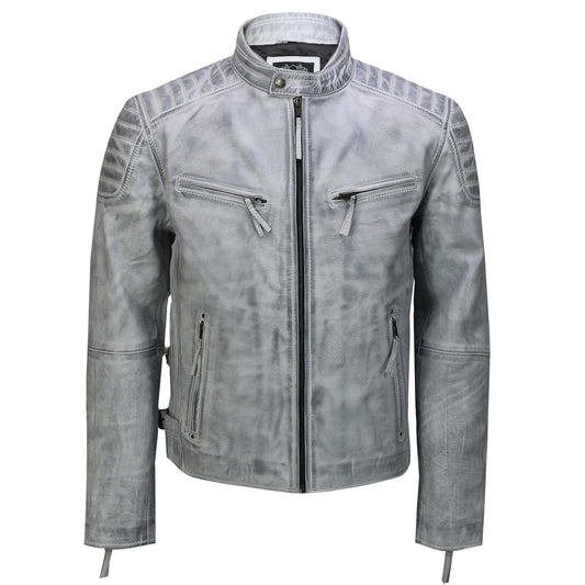 Men's Real Leather Antique Wash Retro Vintage Style Biker Jacket by 3amoto - Fashion Leather Jackets USA - 3AMOTO