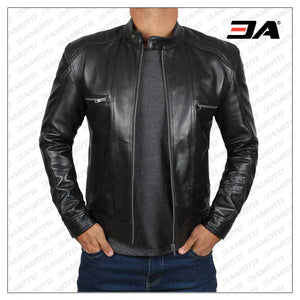 Luis Black Leather Cafe Racer Jacket