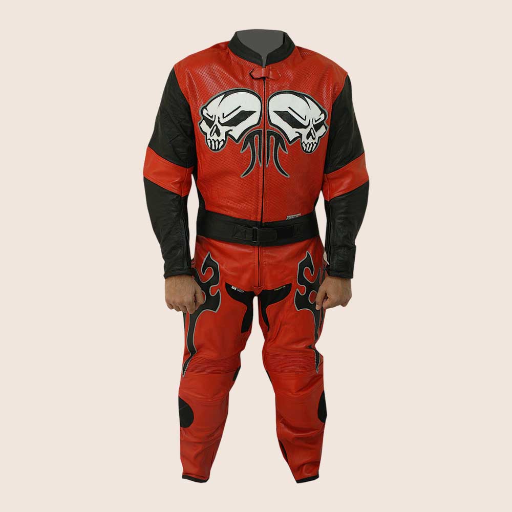 Men's Red Motorcycle Leather Suit