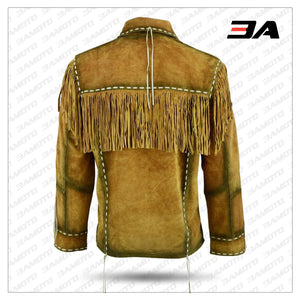Brown Suede Leather Jacket With Fringe