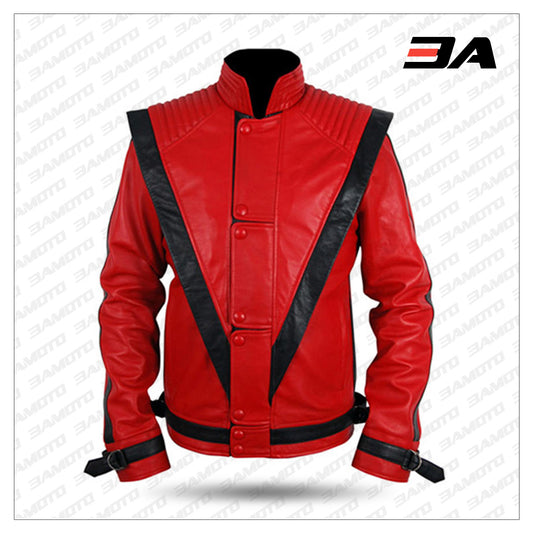 Michael Jackson Red Thriller Leather Jacket Costume - Fashion Leather Jackets USA - 3AMOTO