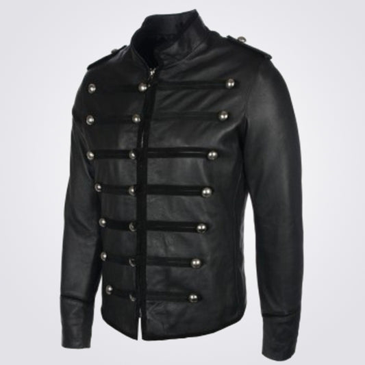 Military Leather Jacket with Studs - Fashion Leather Jackets USA - 3AMOTO