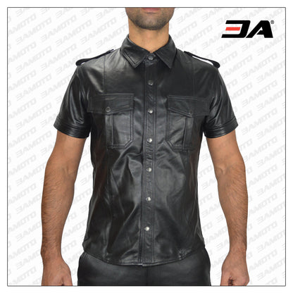 Military Leather Shirt Erotic Style