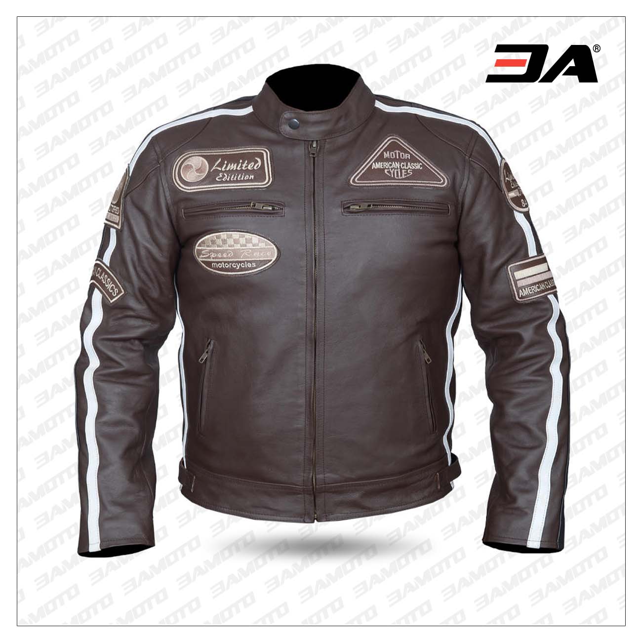 Antique Retro Style Motorcycle Leather Jacket in Brown from 3amoto