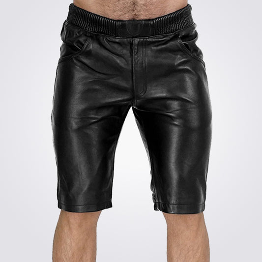 New Black Leather Shorts For Men - 3amoto shop