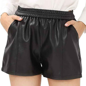 New Black Leather Shorts for Women with Pockets