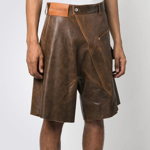 New Brown Mens Leather Shorts with Twisted Design