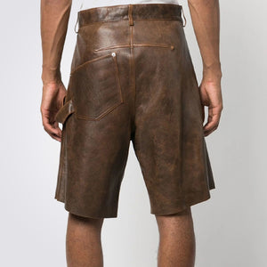 New Brown Mens Leather Shorts