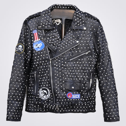 New Designer Full Studded Leather Jacket for Men With Embroidery Patch - Fashion Leather Jackets USA - 3AMOTO