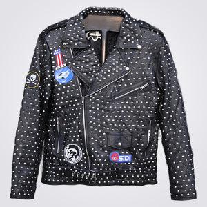 New Designer Full Studded Leather Jacket for Men With Embroidery Patch